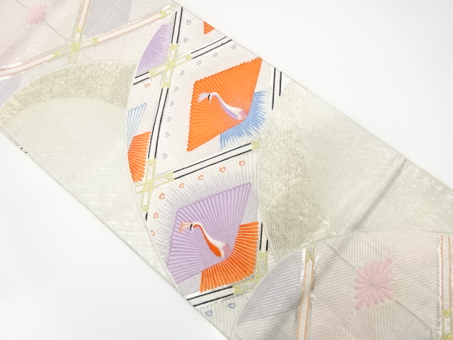 JAPANESE KIMONO / ANTIQUE FUKURO OBI / SILK / WOVEN PEACOCK & KIKU